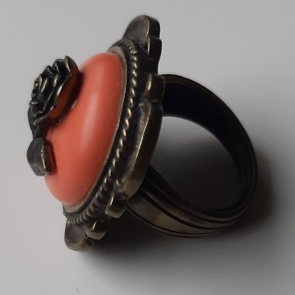 Beyond Rings Jewelry Coral Pink Stone Metal Rose Ring (Adjustable Up to Size 11) - Picture 3 of 4